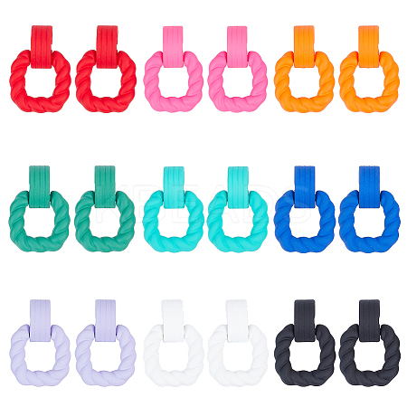 9 Pairs 9 Colors Acrylic Twist Rectangle Dangle Stud Earrings with Sterling Silver Pins for Women EJEW-AN0004-05-1