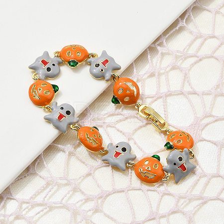 Halloween Brass Enamel Link Bracelets for Women BJEW-B149-01P-1