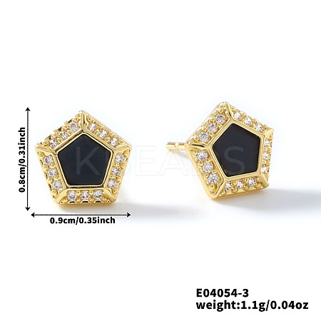 Brass Clear Cubic Zirconia Pentagon Stud Earrings TR5143-3-1