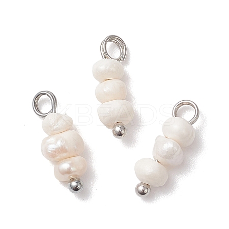 Natural Cultured Freshwater Pearl Potato Beaded Charms PALLOY-JF04642-02-1