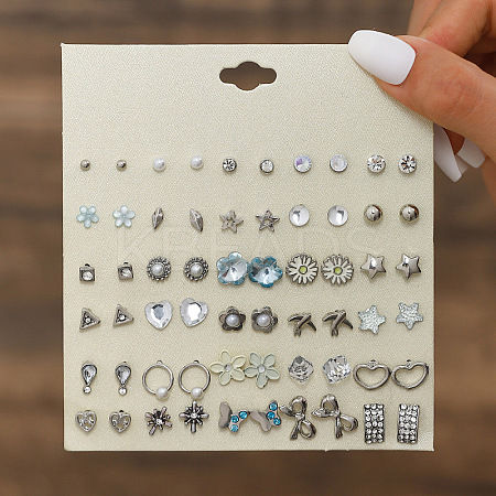 30Pairs Alloy & Plastic Imitation Pearl & Rhinestone Stud Earring Sets WGF62EF-11-1