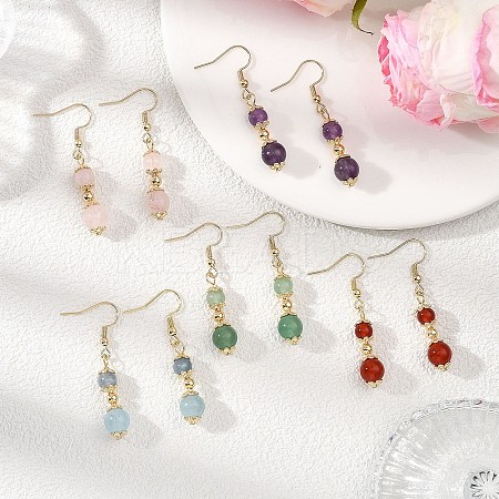 Natural Mixed Stone Round Dangle Earrings EJEW-JE06822-1
