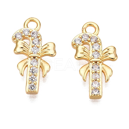Christmas Theme Brass Micro Pave Clear Cubic Zirconia Charms KK-T073-18G-1