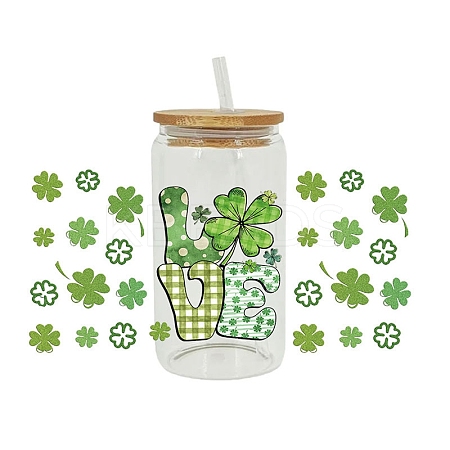 Saint Patrick's Day Theme PET Clear Film Clover Rub on Transfer Stickers for Glass Cups PW-WG36251-05-1