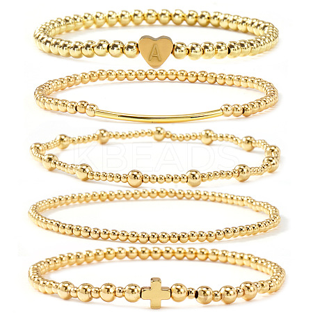Brass and Stainless Beaded Stretch Bracelet Sets VB9693-1-1