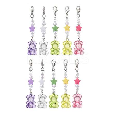 10Pcs 5 Colors Bear Acrylic Pendant Decoration HJEW-JM03100-1