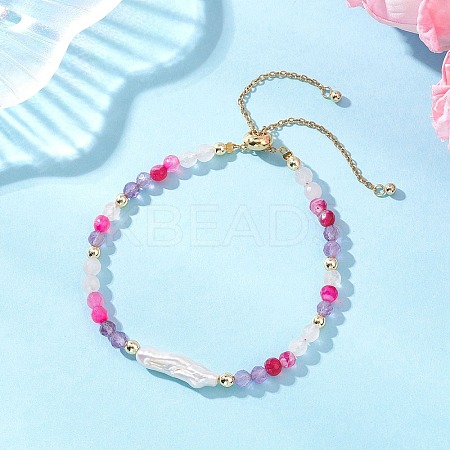Natural & Synthetic Gemstone & Nuggets Baroque Pearl Keshi Pearl Beads Slider Bracelets BJEW-JB13260-02-1