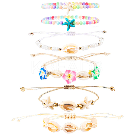 6Pcs 6 Style Adjustable Nylon Thread Braided Bead Bracelets BJEW-SC0001-48-1