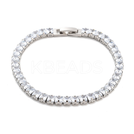 Brass Pave Clear Cubic Zirconia Square Link Bracelets BJEW-B094-09P-1
