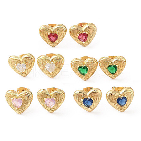Rack Plating Brass with Cubic Zirconia Stud Earrings for Women EJEW-G394-05G-1