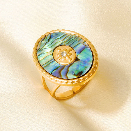 304 Stainless Steel with Natural Shell Cuff Open Rings for Women QD6142-3-1