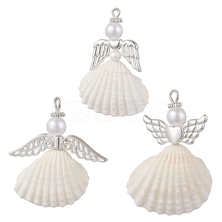 3Pcs 3 Styles Natural Shell Angel Pendants PALLOY-JF02833-1