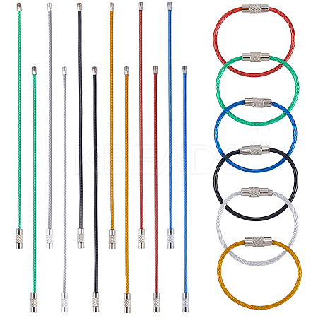 36Pcs 6 Colors Rubber Cover Stainless Steel Wire Cable Keychains FIND-SC0013-71A-1
