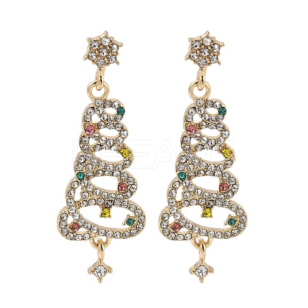 Christmas Trees Alloy Rhinestone Dangle Stud Earrings EJEW-A112-01KCG-1