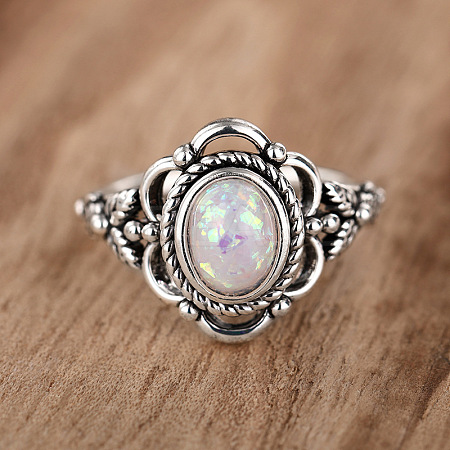 Alloy with Plastic Imitation Opal Finger Rings FS-WG4C942-01-1