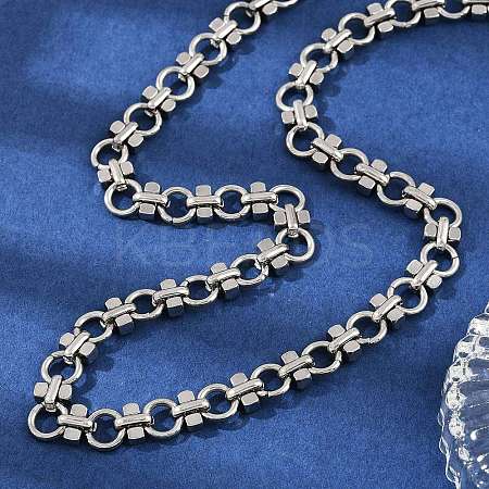 304 Stainless Steel Ring Link Chain Necklaces NJEW-H072-02A-P-1