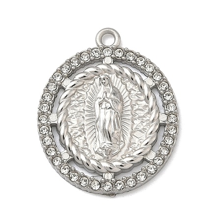 304 Stainless Steel & Rhinestone Pendants STAS-G371-09F-01P-1