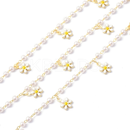 Flower Enamel & Brass & ABS Imitation Pearl Handmade Beaded Chains CHC-D029-39G-1
