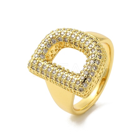 Letter Brass Micro Pave Clear Cubic Zirconia Open Cuff Ring for Women RJEW-N046-03D-G-1