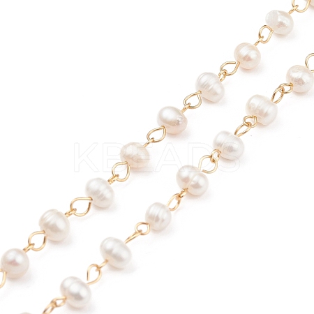 Handmade Natural Freshwater Pearl Beaded Chains AJEW-JB01088-01-1