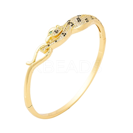 Brass Pave Colorful Cubic Zirconia Leopard Hinged Bangles for Women BJEW-S147-25G-1