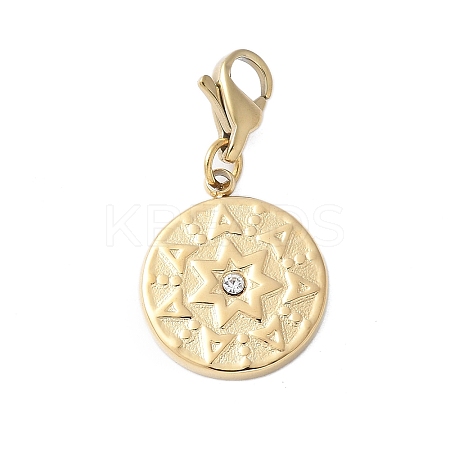 304 Stainless Steel Flat Round with Star Pendant Decoration STAS-S165-31G-1