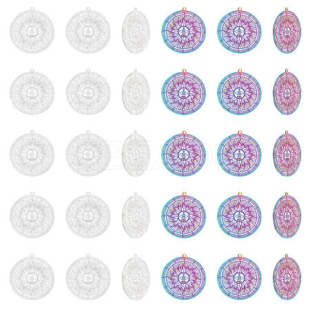 40Pcs 2 Colors 201 Stainless Steel Filigree Pendants STAS-DC0010-92-1