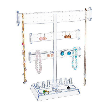 3-Tier T Bar Plastic Jewelry Towers for Earrings Rings ODIS-WH0030-204-1
