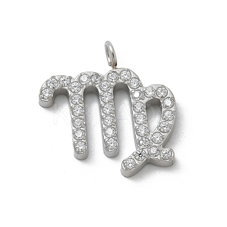 304 Stainless Steel Micro Pave Cubic Zirconia Charms STAS-Z107-09P-10-1
