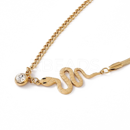 Crystal Rhinestone Pendant Necklace with 304 Stainless Steel Herringbone Chains NJEW-P269-04B-G-1