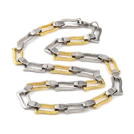 201 Stainless Steel Wavy Rectangle Links Chain Necklace NJEW-F22-39A-GP-1