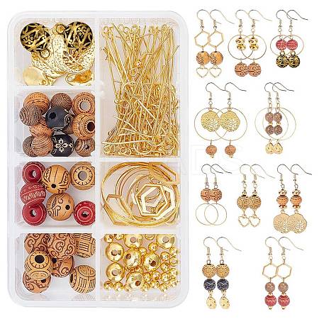 Wood Beads Dangle Earrings DIY Making Kit DIY-SC0017-64-1