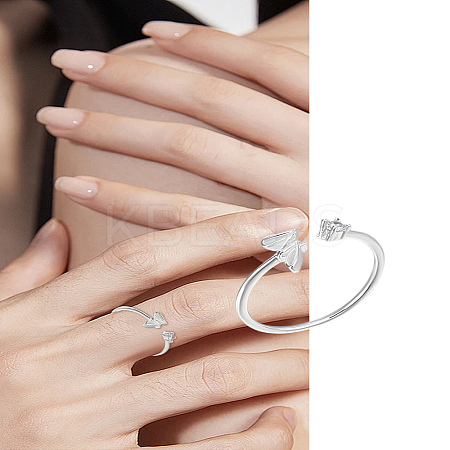 1Pc Letter Brass Rhinestone Open Cuff Rings for Women AJEW-LP0004-47Z-S-1
