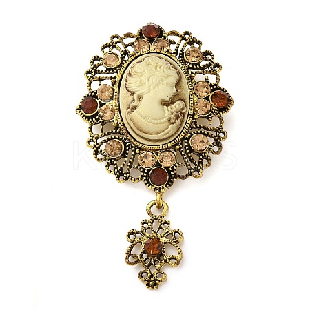 Retro Alloy Rhinestone Oval Brooch LS-JEWB-B022-01AG-01-1