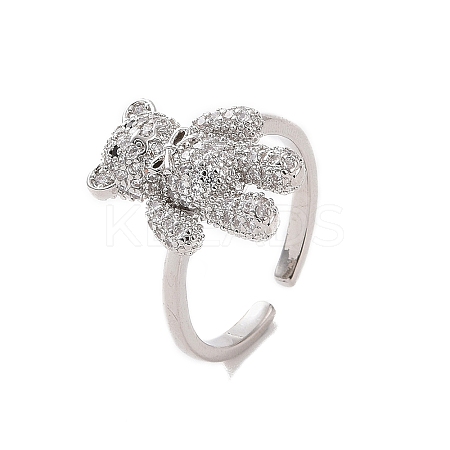 Cubic Zirconia Bear Open Cuff Ring RJEW-P083-01P-02-1