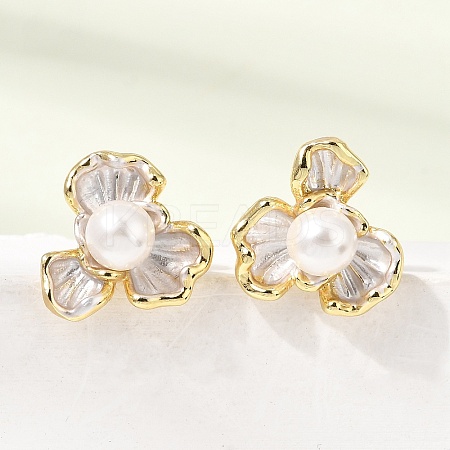Brass Enamel Stud Earrings KK-CBAB173-02D-G-1