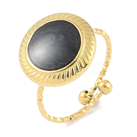 Ion Plating(IP) 304 Stainless Steel Enamel Flat Round Open Cuff Rings for Women RJEW-L107-077B-G-1