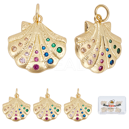 6Pcs Rack Plating Brass Micro Pave Colorful Cubic Zirconia Pendants KK-BBC0003-14-1
