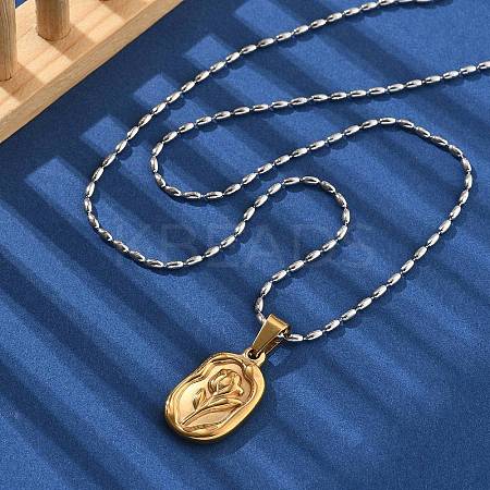 304 Stainless Steel Rose Pendant Necklaces for Women NJEW-S439-01B-GP-1