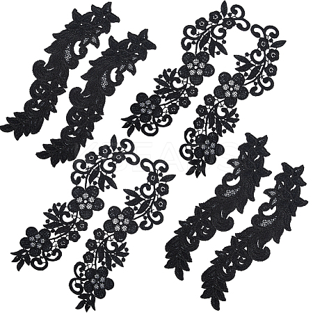 4 Pairs 2 Style Polyester & Nylon Embroidery Flower Lace Appliques DIY-GF0009-10-1