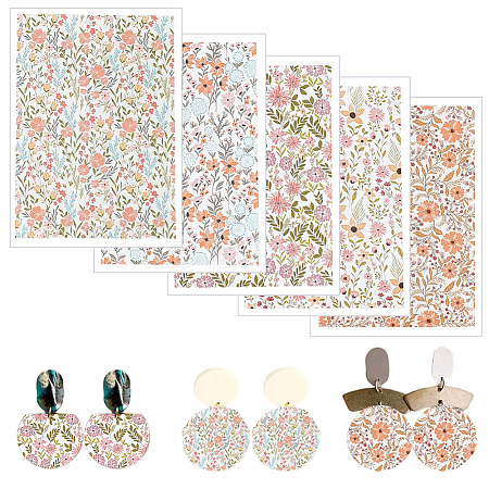 5Pcs 5 Styles Flower Pattern Ceramics Clay Water Transfer Paper AJEW-HY0002-17A-1
