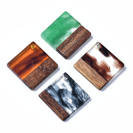 Transparent Resin & Walnut Wood Pendants RESI-T035-31-1