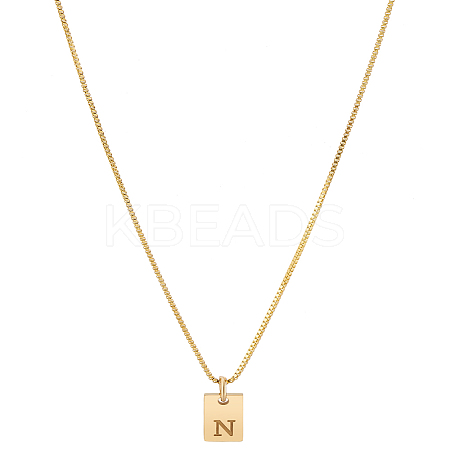 1Pc Stainless Steel Letter Rectangle Pendant Necklaces NJEW-LP0001-34N-G-1
