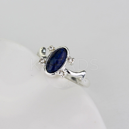 Alloy with Natural Lapis Lazuli Finger Rings FS-WGF3EDB-01-1