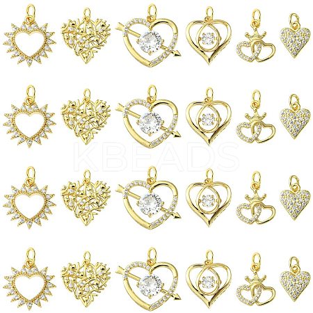 12Pcs 6 Styles Rack Plating Brass Pave Cubic Zirconia Pendants KK-CJ0002-05-1