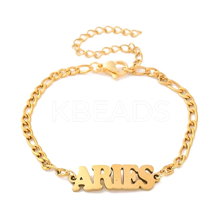 Constellation 202 Stainless Steel Figaro Chain Link Bracelets for Women Men LS-AJEW-U006-01G-1
