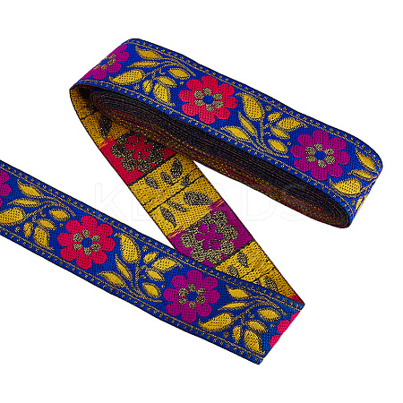 Ethnic Style Floral Pattern Embroidery Polyester Ribbons OCOR-WH0104-04A-1