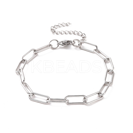 Tarnish Resistant 304 Stainless Steel Paperclip Chain Bracelet for Men Women BJEW-E031-03P-03-1