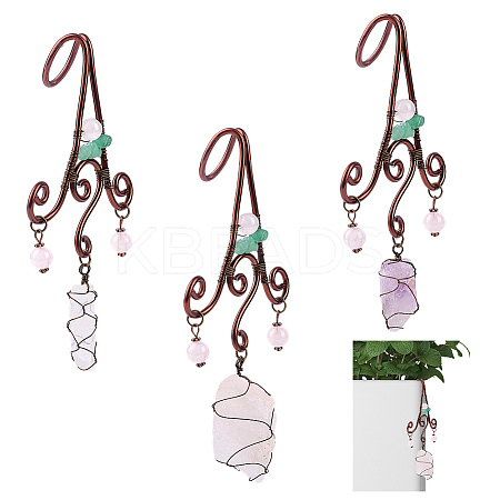 3Pcs Nuggets Natural Green Aventurine & Amethyst & Rose Quartz & Quartz Crystal Flowerpot Decoration HJEW-OC00089-1