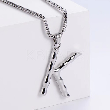 3Pcs 304 Stainless Steel Textured Letter Pendant Box Chain Necklaces LW4134-37-1